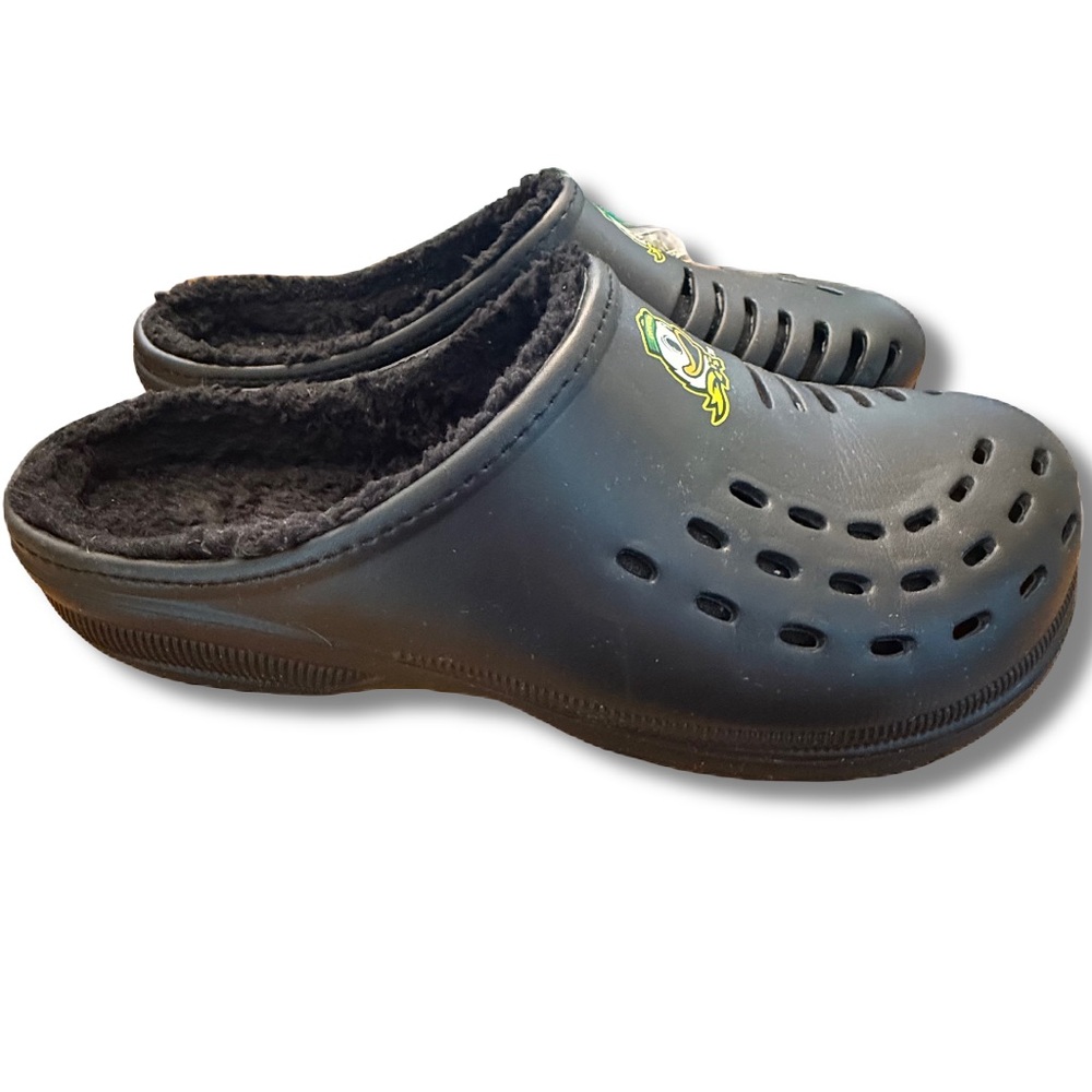 Cozy Black Oregon Ducks Clogs with Fleece Lining